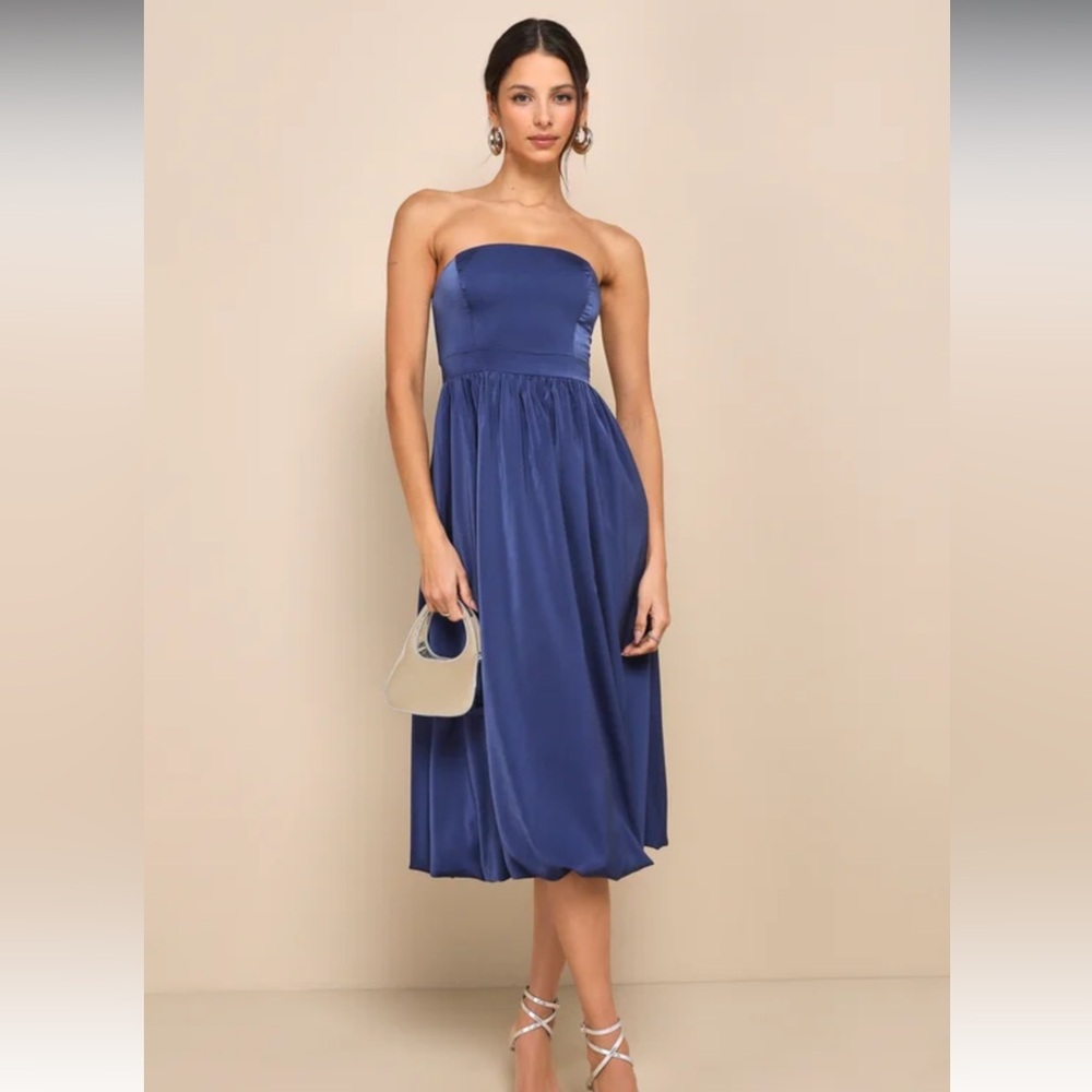 Lulus Blue Satin Midi Dress